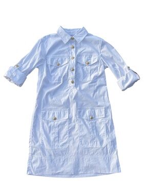Veronica Beard Saude White Cargo Button-Front Shirt Dress Gold Buttons Sz 4